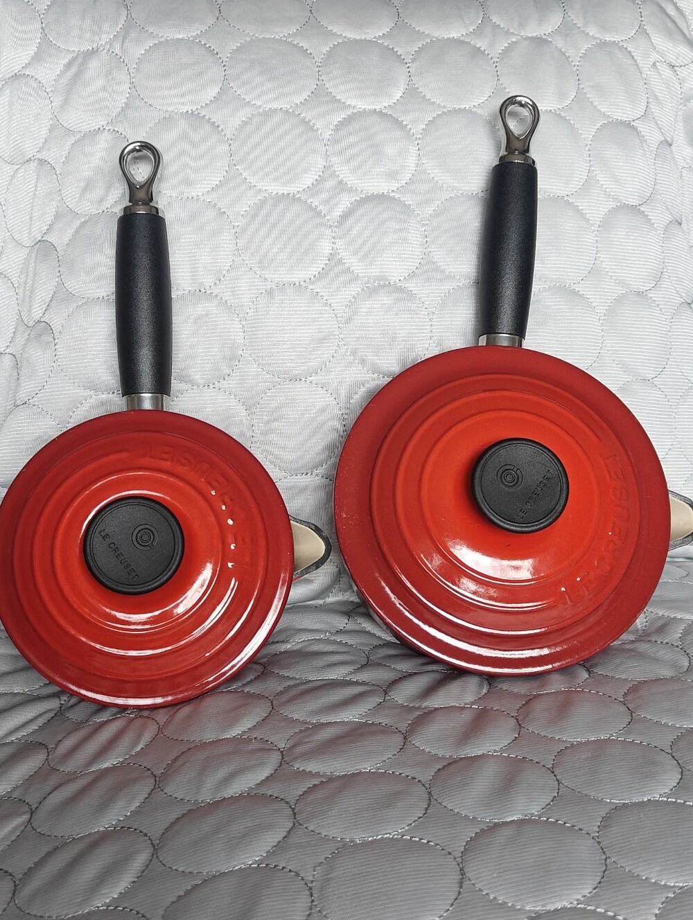 Le Creuset #14 and #16 classic cast Iron saucepans